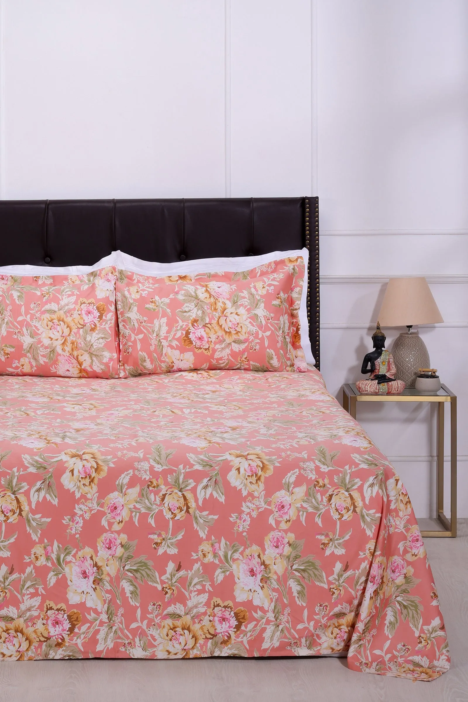 Dahlia Garden Peach Cotton Bedsheet