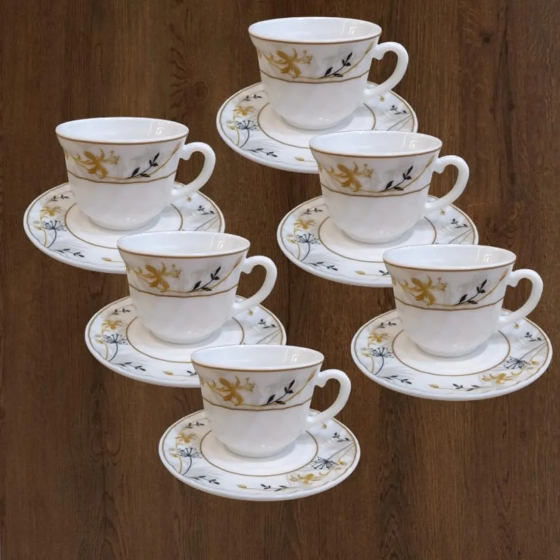 Danny Home's 6-Piece Opal ware Turkish Coffee Cup and Saucer Set Tea Service 6 x Coffee Cups with 6 x Saucers for 6 People