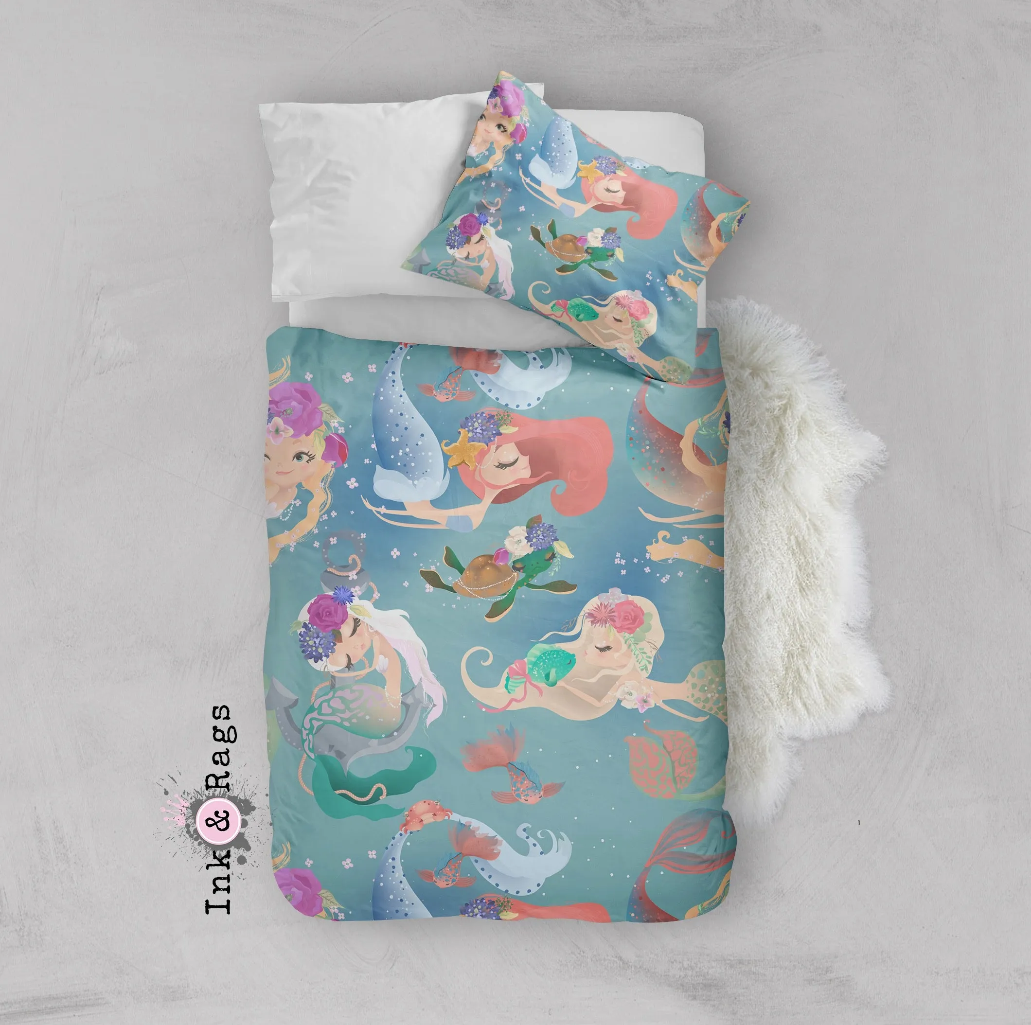 Delightful Mermaids and Turtle Friend Crib and Toddler Bedding Collection