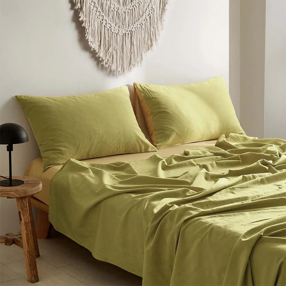 Deluxe Washed Cotton Sheet Set Yellow Lime King