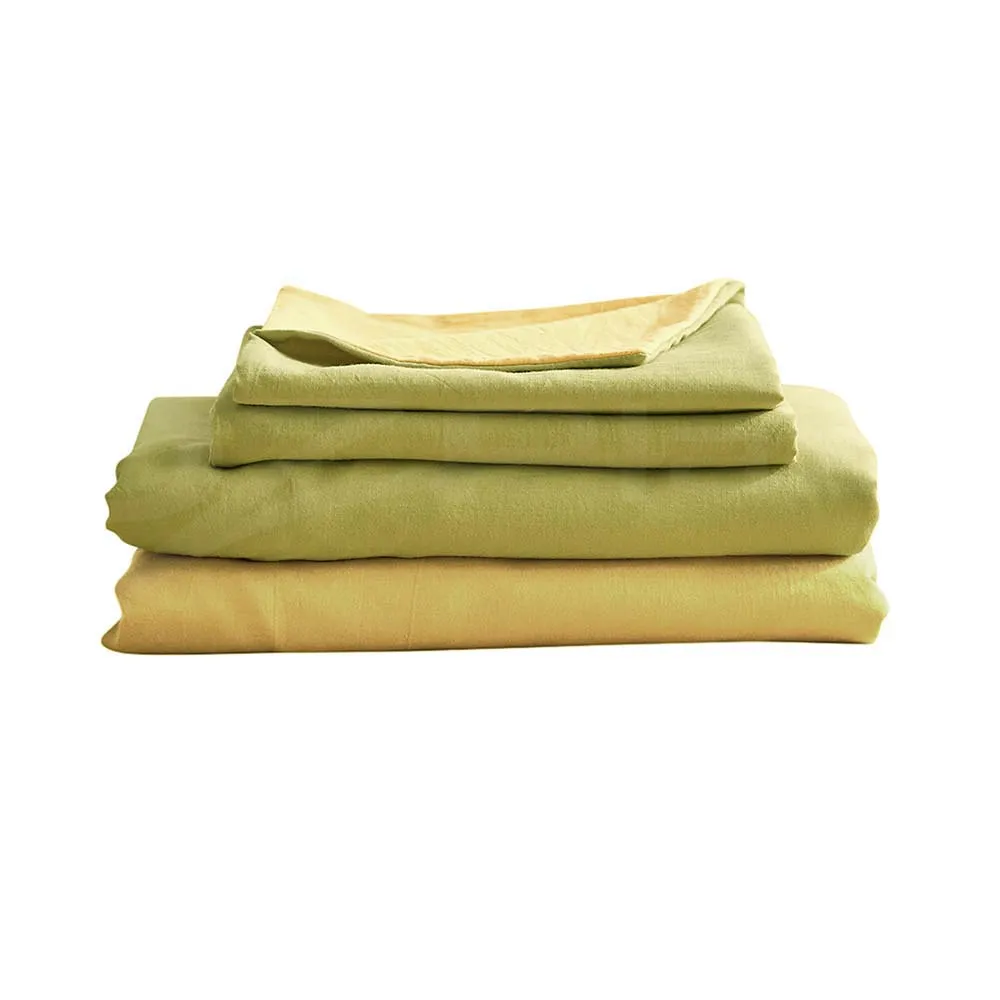 Deluxe Washed Cotton Sheet Set Yellow Lime King