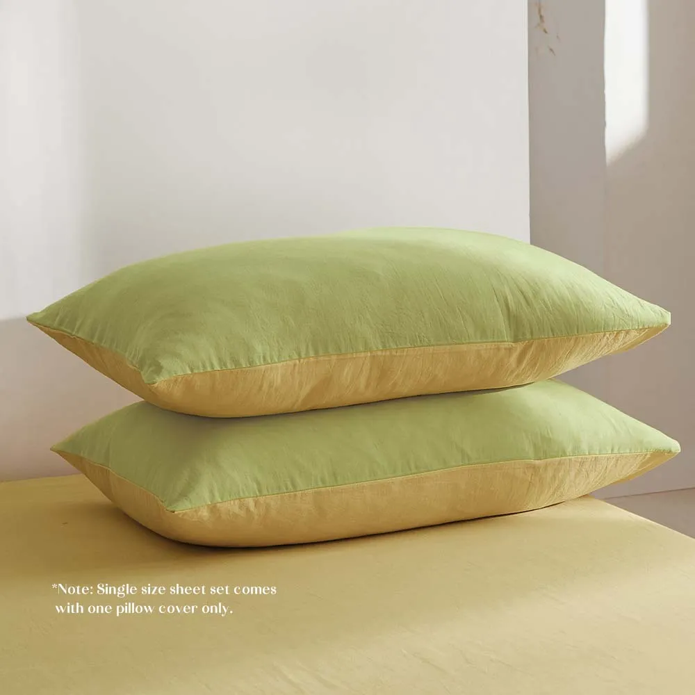 Deluxe Washed Cotton Sheet Set Yellow Lime King