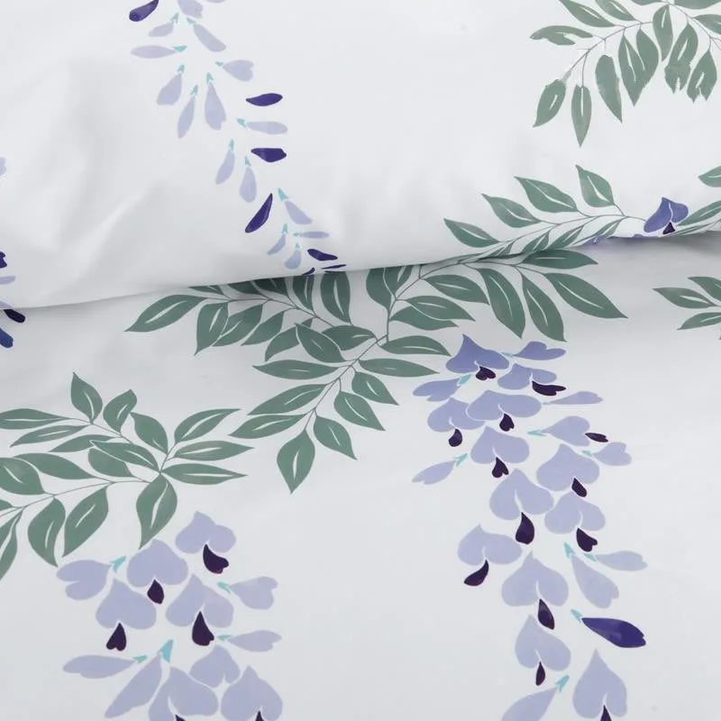 Designer Brocade Green Leaves Strings and Purple Flowers Luxury 4-Piece Cotton Bedding Sets