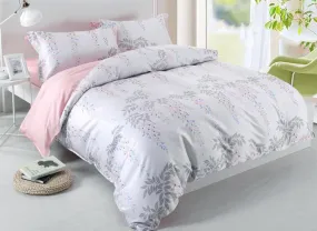 Designer Brocade Leaves Strings and Pink Flowers Luxury 4-Piece Cotton Bedding Sets