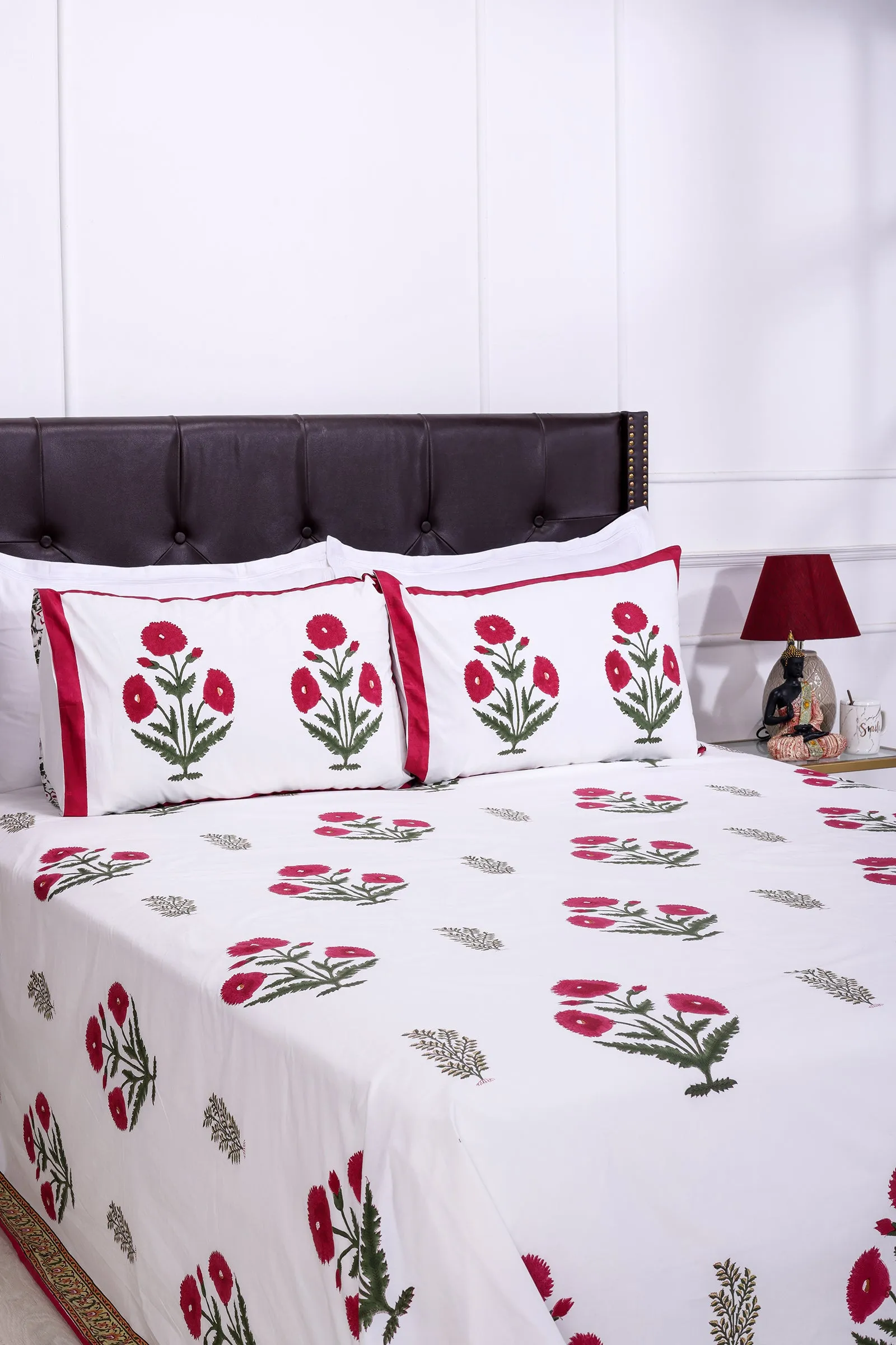 Dhatura Floral Dark Pink Cotton Percale Bedsheet