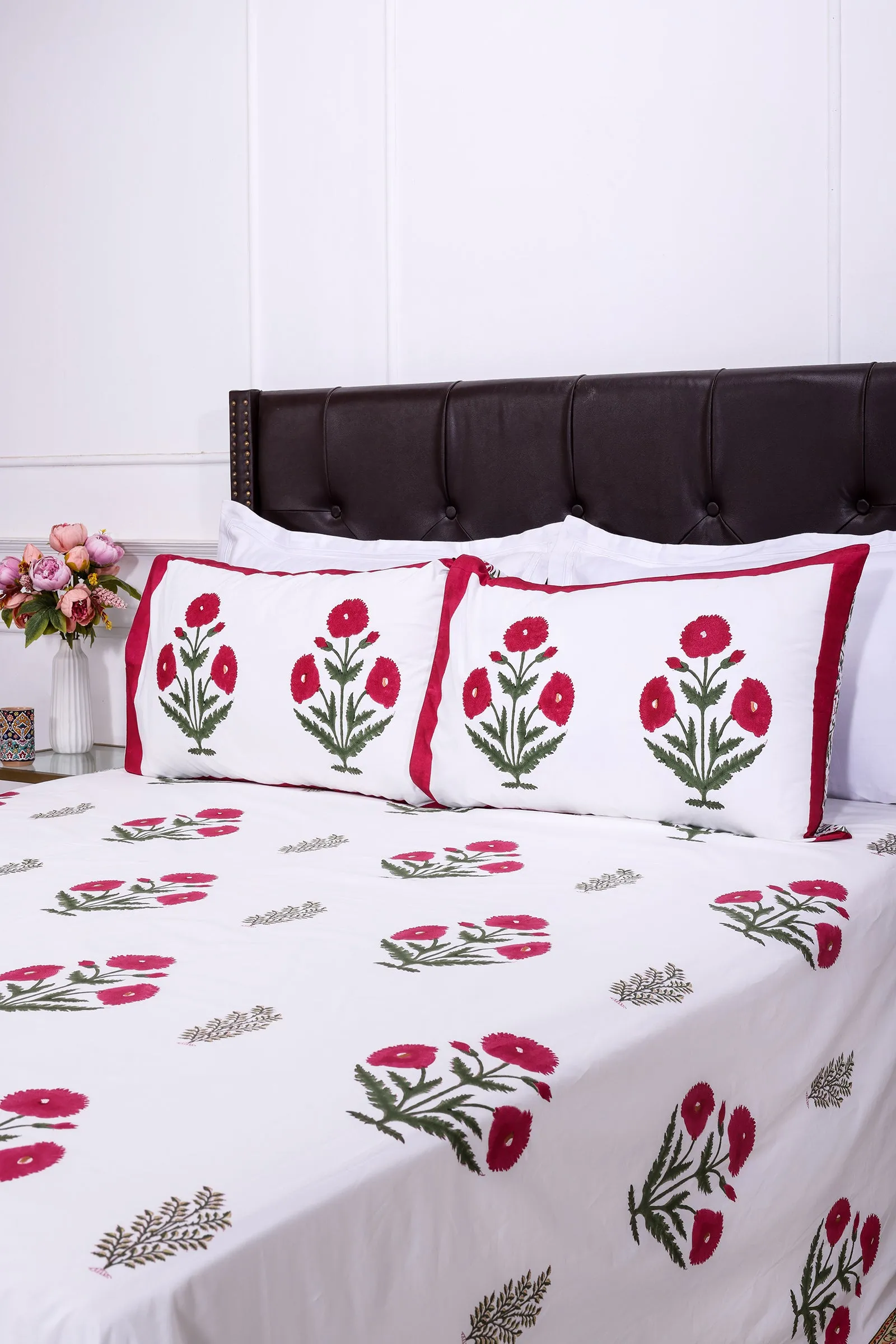 Dhatura Floral Dark Pink Cotton Percale Bedsheet