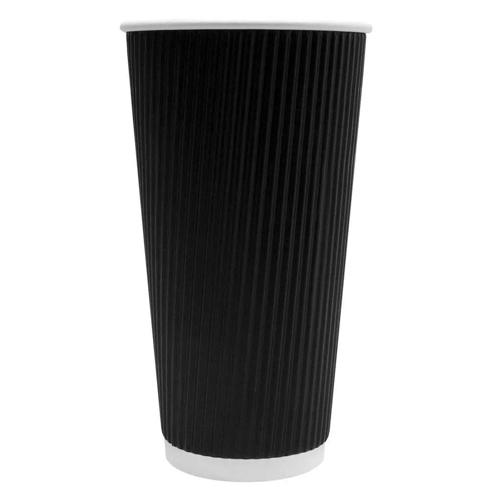 Disposable Coffee Cups - 20oz Ripple Paper Hot Cups - Black (90mm) - 500 ct