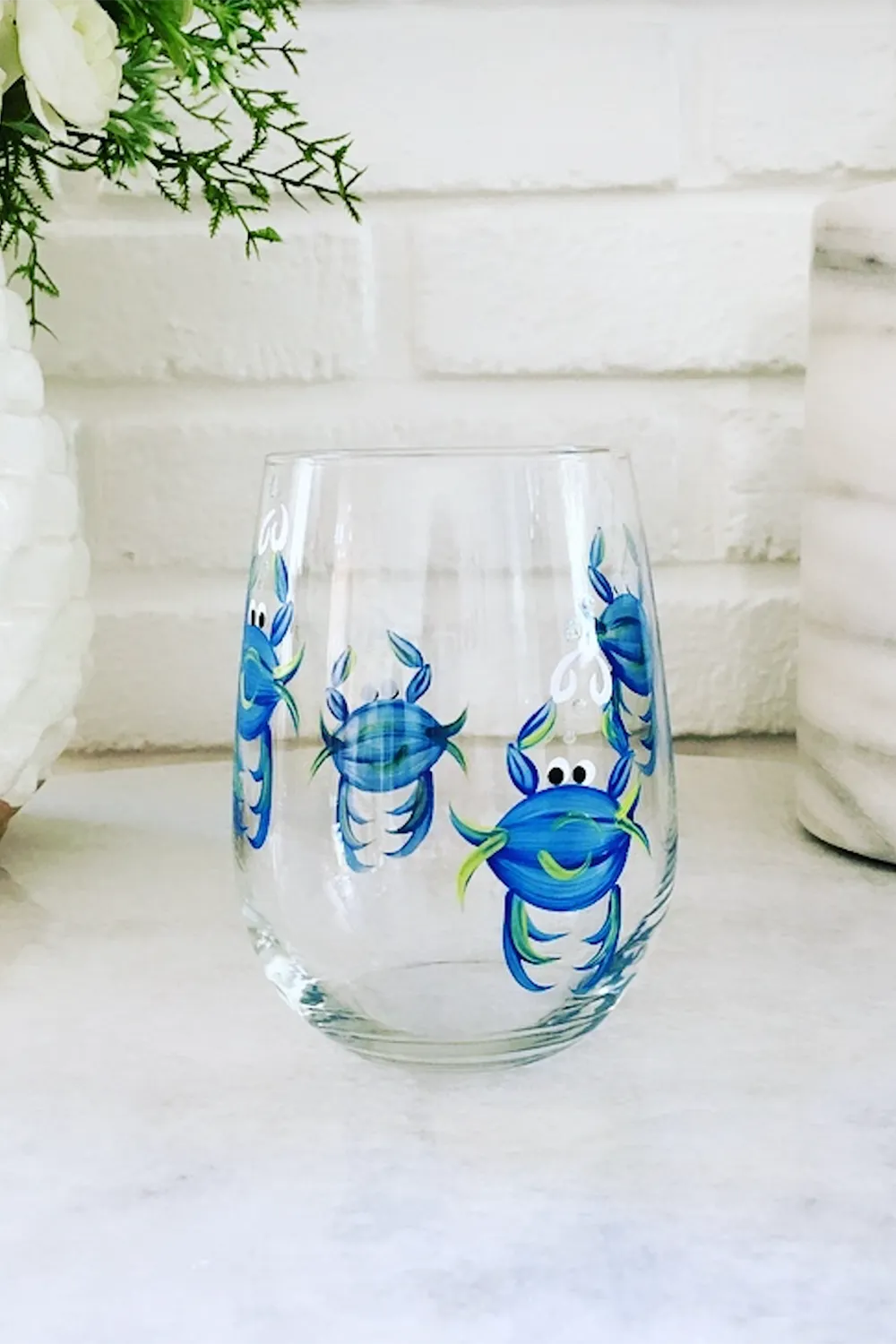 DJ Stemless Wine Glass - Crab Blue