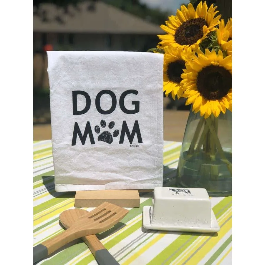 Dog Mom Handprinted White Flour Sack Tea Towel with Hanging Loop