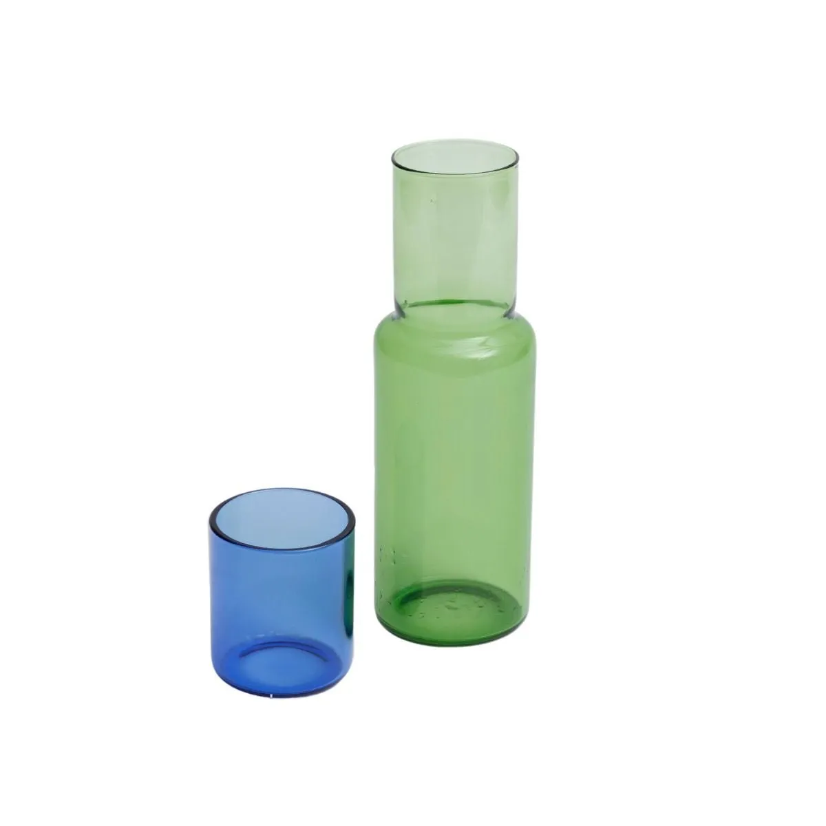 Duo Tone Glass Carafe And Glass - Green/Blue