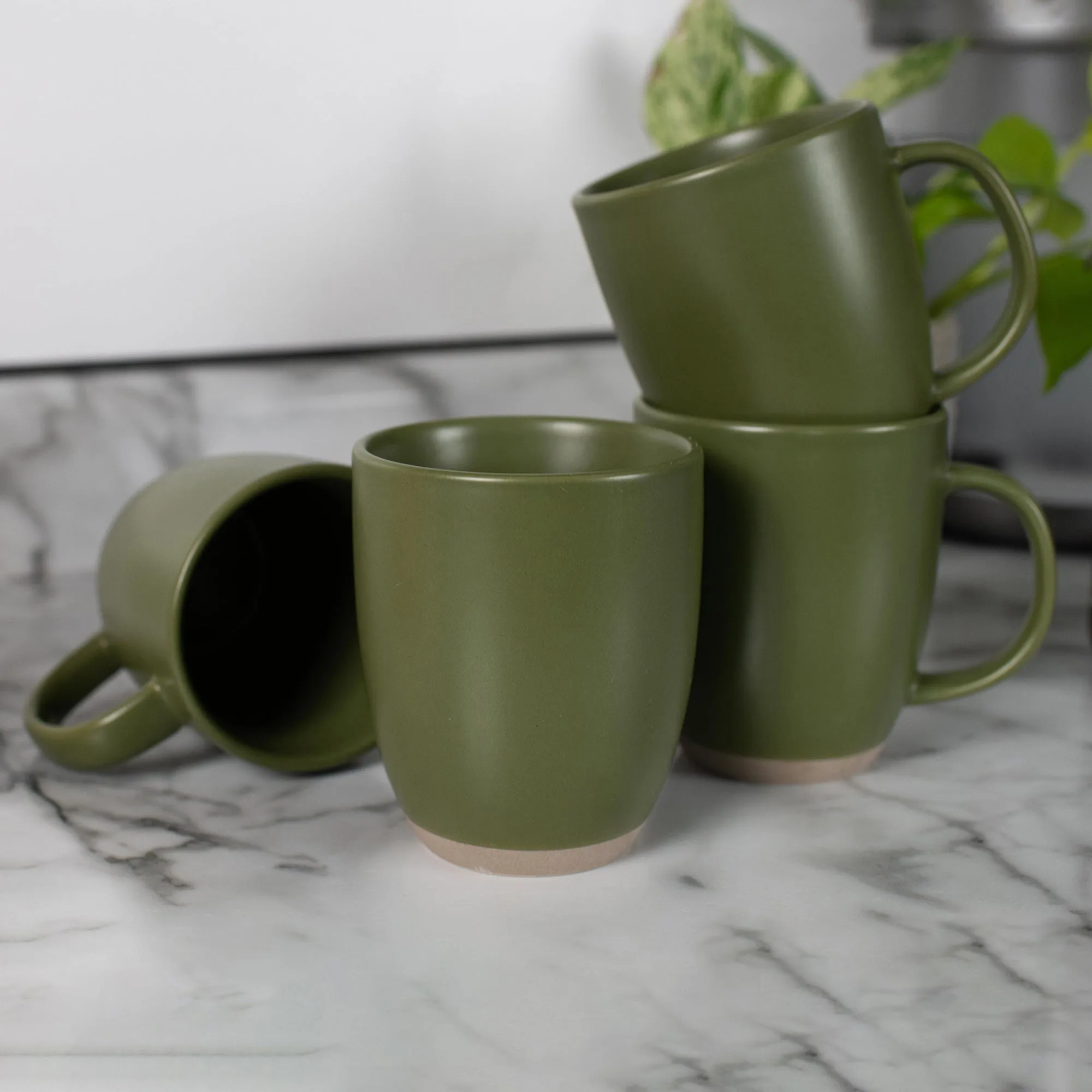 Elanze Designs Raw Clay Bottom Sage Green 13 ounce Ceramic Coffee Mugs Set of 4