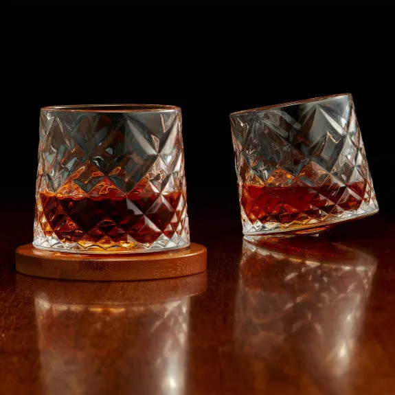 Ensemble de 2 verres à whisky 300ml avec 2 sous-verres en bambou