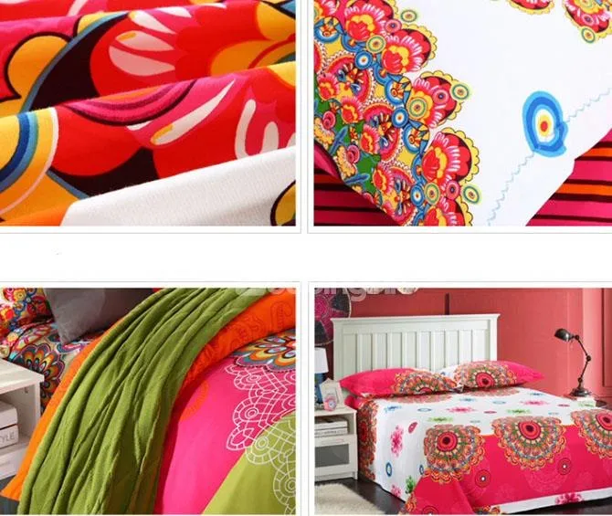 Ethnic Flowers Print Bohemian Style Cotton Luxury 4-Piece Bedding Sets/Duvet Covers