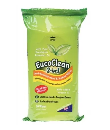 Eucoclean 2-in-1 Anti-Bacterial Hand & Surface Wipes - 60 pack