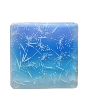 Eva Glass Design Blue and white dandelion clocks fused glass coaster (EGD  CCB)