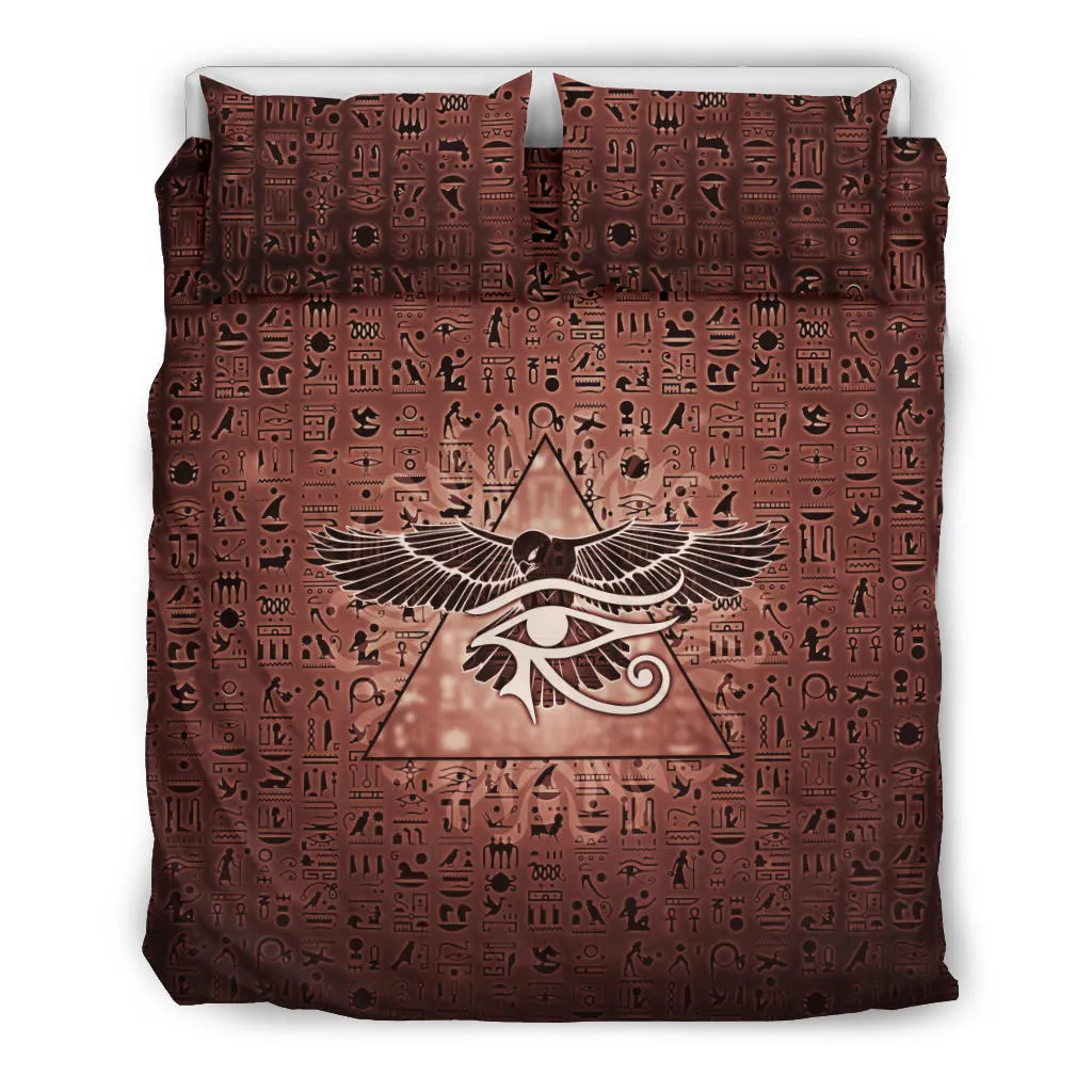 Eye of Horus Hieroglyphs - Orange | Bedding Set | Mandalazed