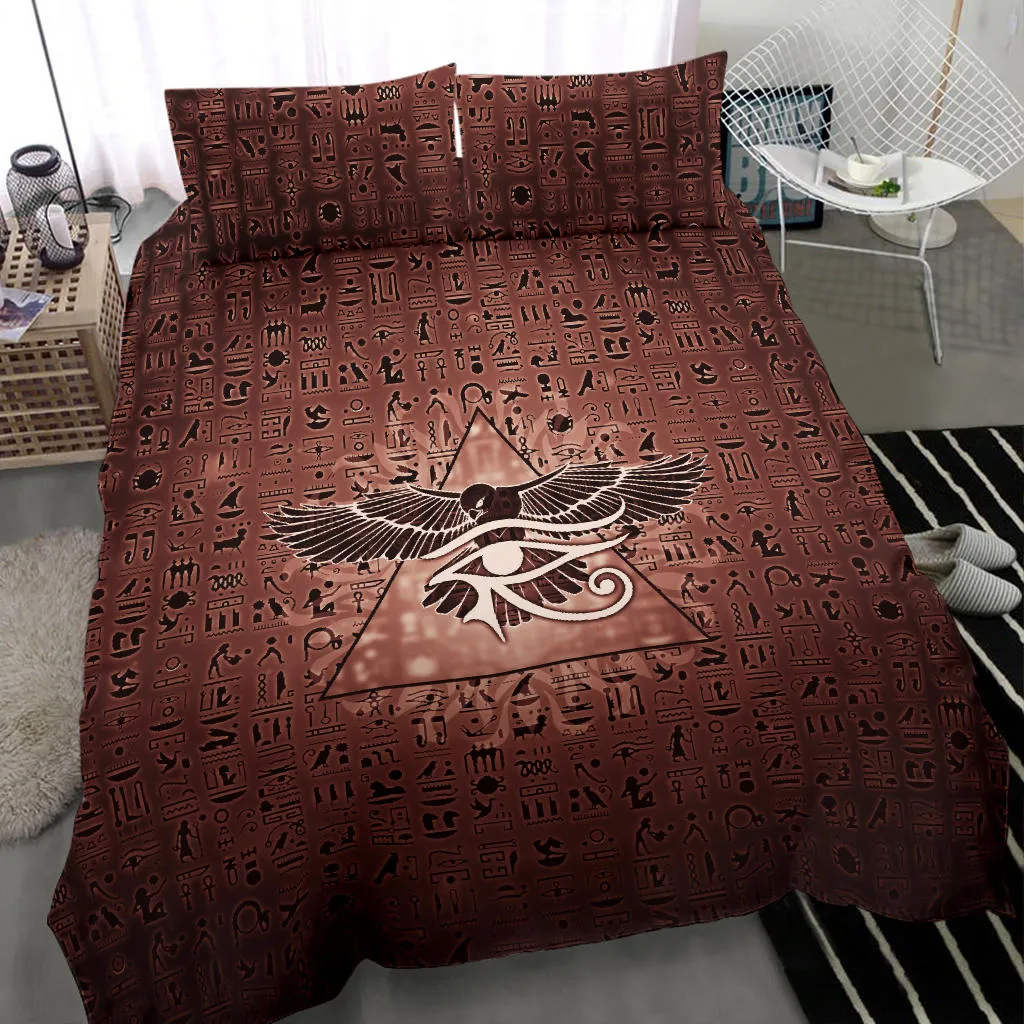 Eye of Horus Hieroglyphs - Orange | Bedding Set | Mandalazed