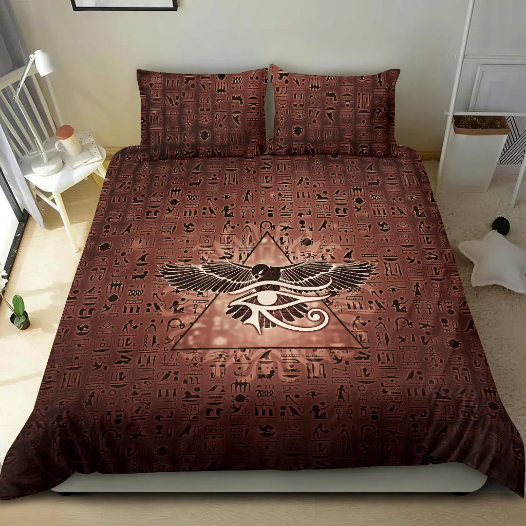 Eye of Horus Hieroglyphs - Orange | Bedding Set | Mandalazed