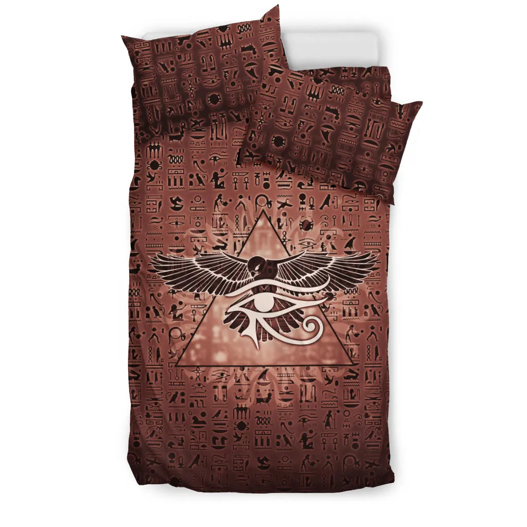 Eye of Horus Hieroglyphs - Orange | Bedding Set | Mandalazed