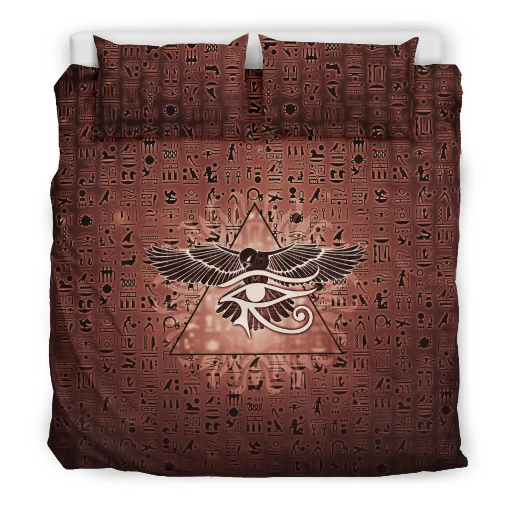 Eye of Horus Hieroglyphs - Orange | Bedding Set | Mandalazed