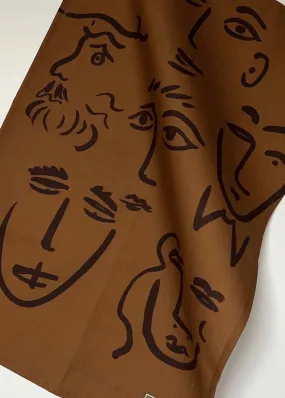 Faces Linen Tea Towel - Chocolate