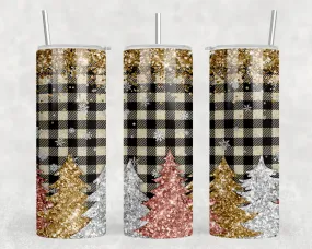 Festive Elegance: Christmas Plaid and Glitter 20oz Skinny Tumbler