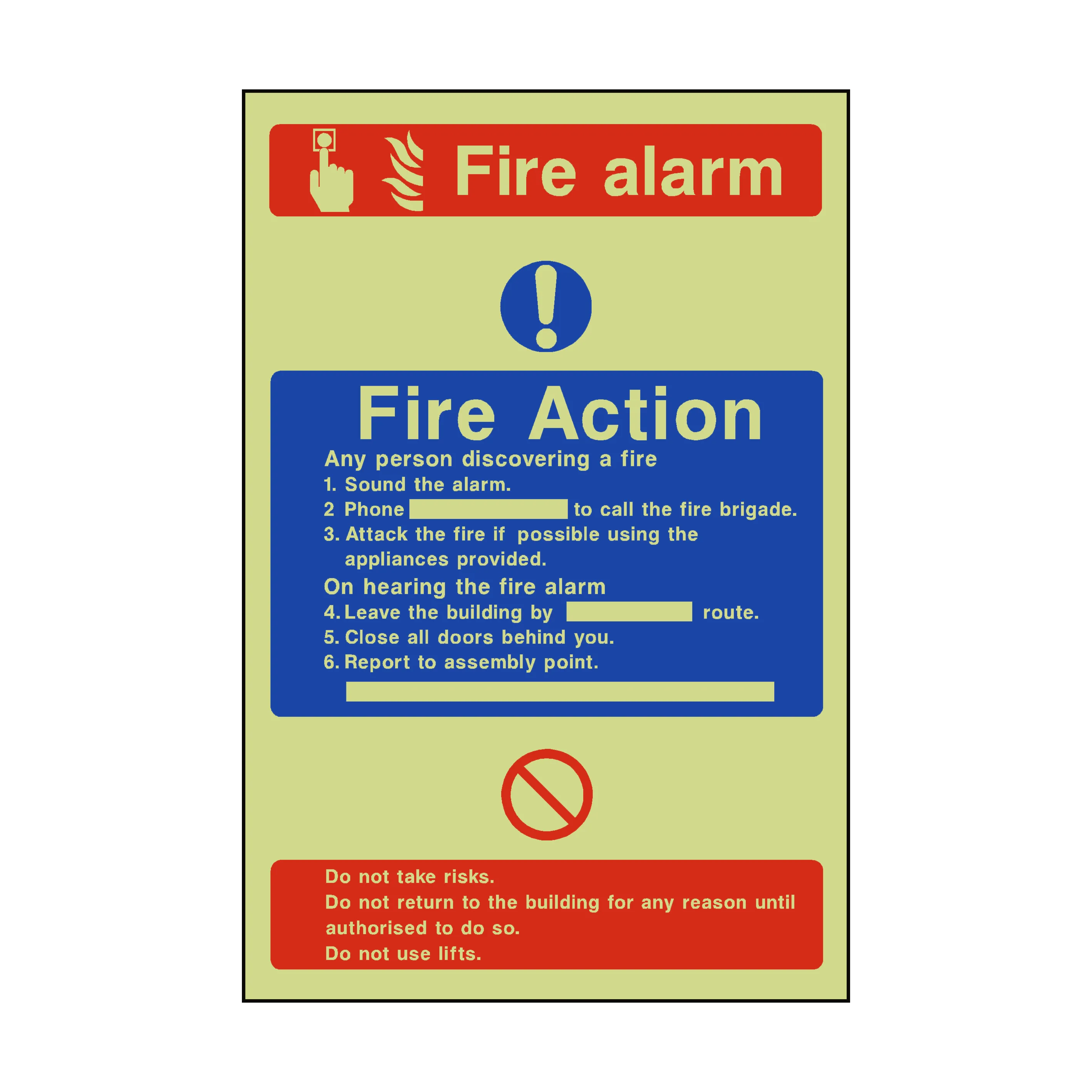 Fire Action Fire Alarm Photoluminescent Sticker