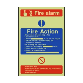 Fire Action Fire Alarm Photoluminescent Sticker