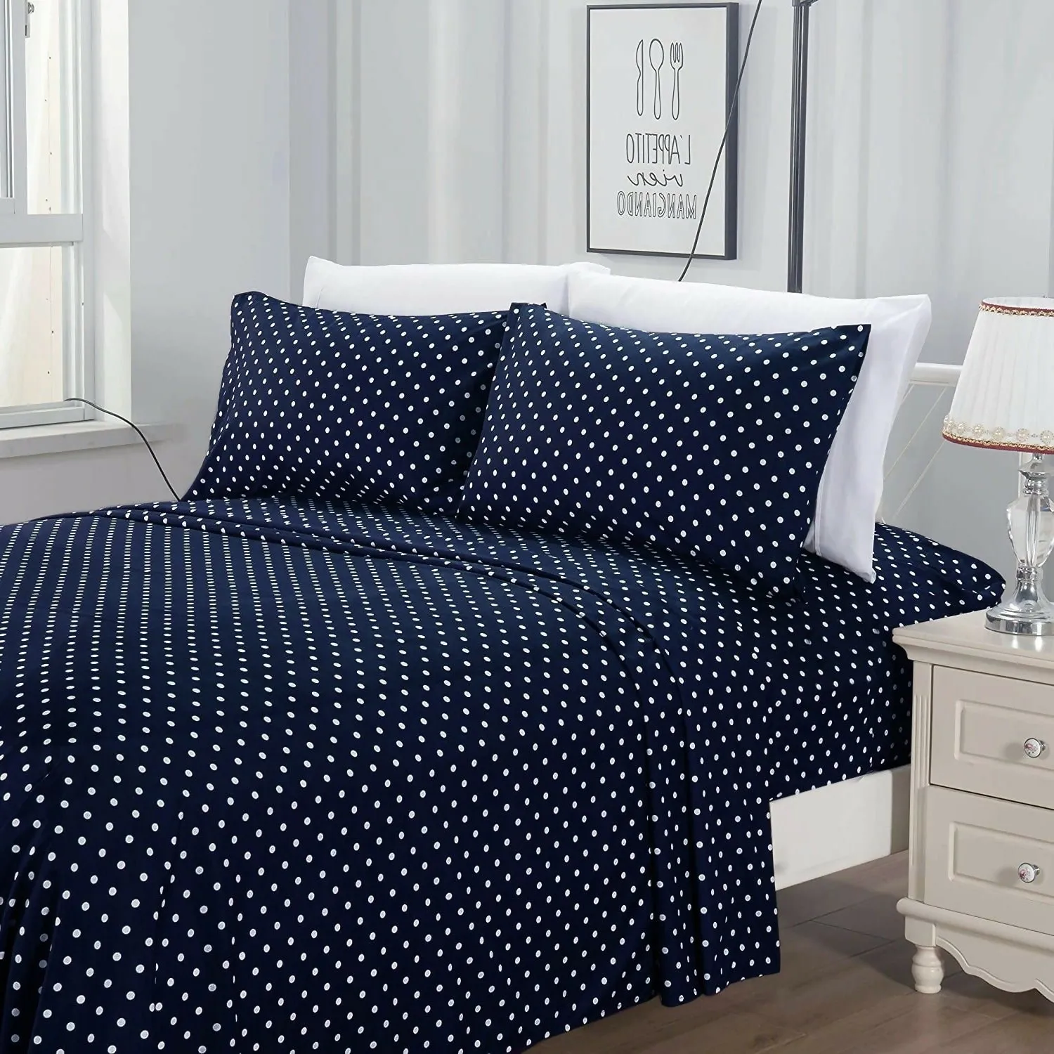 Fitted Bed Sheet-Blue Polka