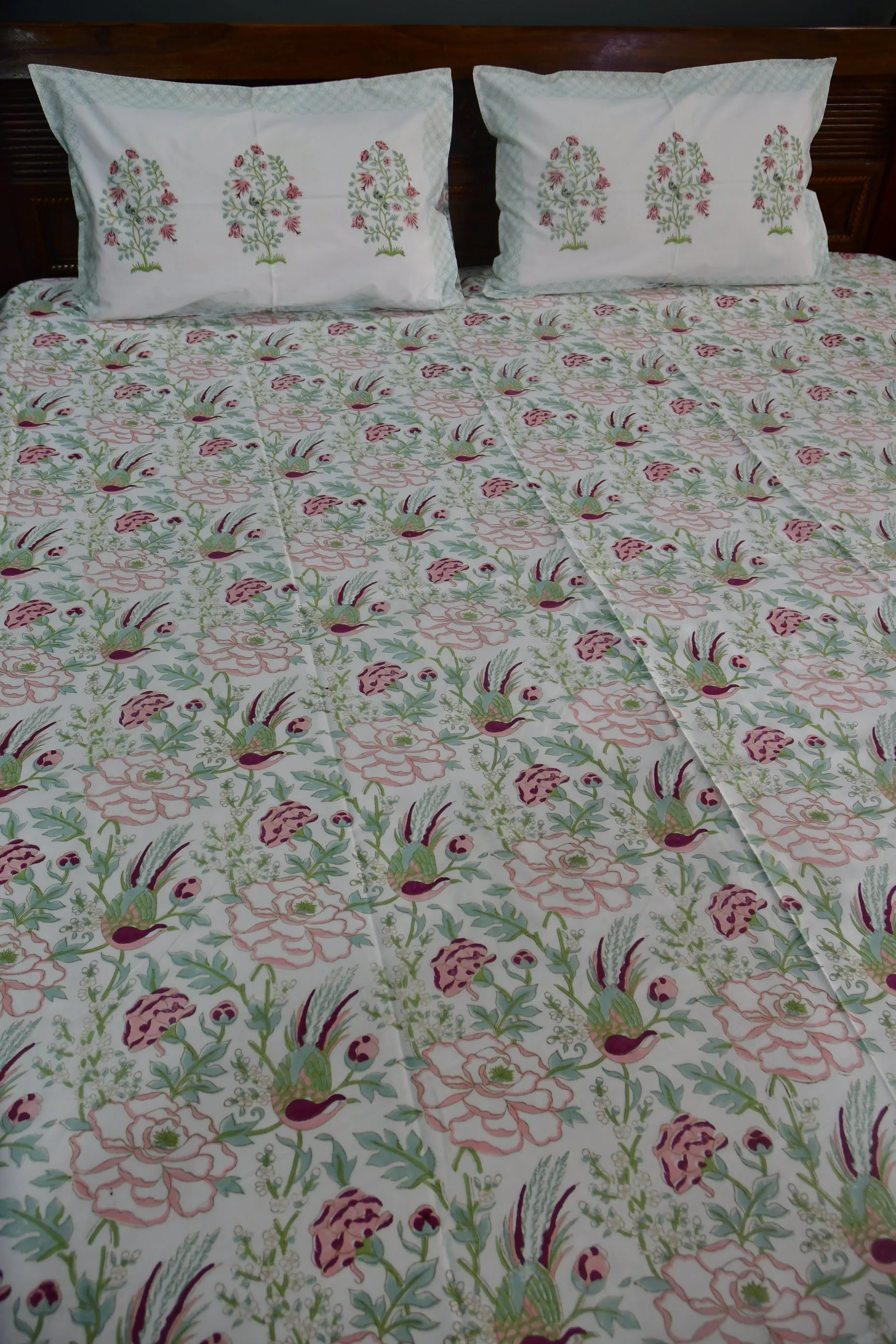 Floral and Bird Bedsheet, Hand Block Print, Jaipur, Premium Quality, Best Price