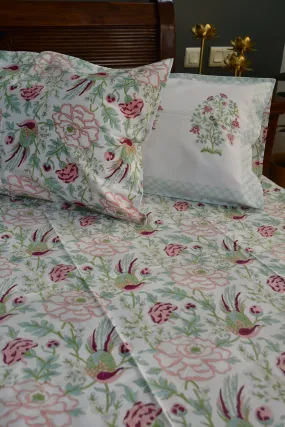 Floral and Bird Bedsheet, Hand Block Print, Jaipur, Premium Quality, Best Price