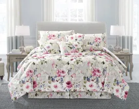 Floral Design Bedding Set 7 Piece Bedspreads Bed Skirt Comforter Set Pillowcases & Cushion Covers (A04)