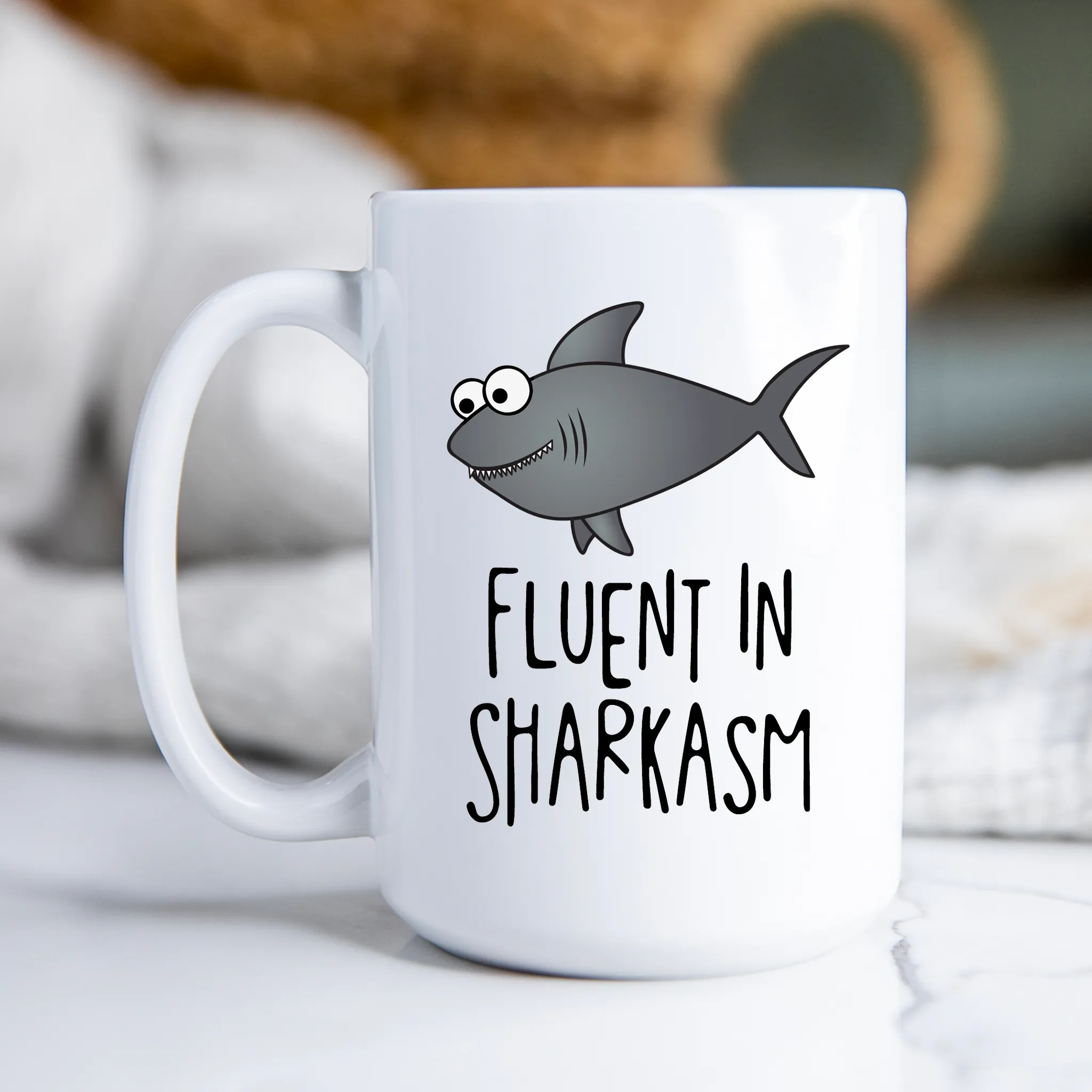 Fluent in Sharkasm Mug Shark Funny Sarcastic Coffee Cup