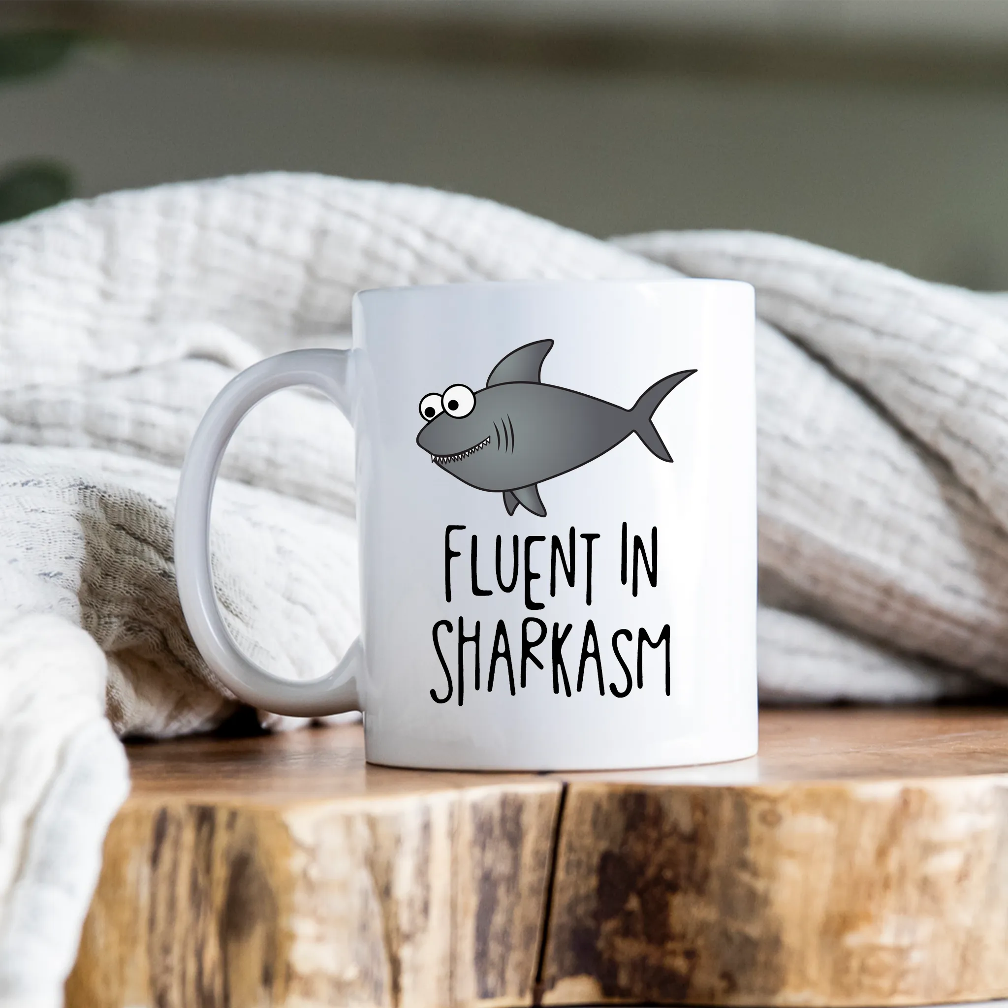 Fluent in Sharkasm Mug Shark Funny Sarcastic Coffee Cup