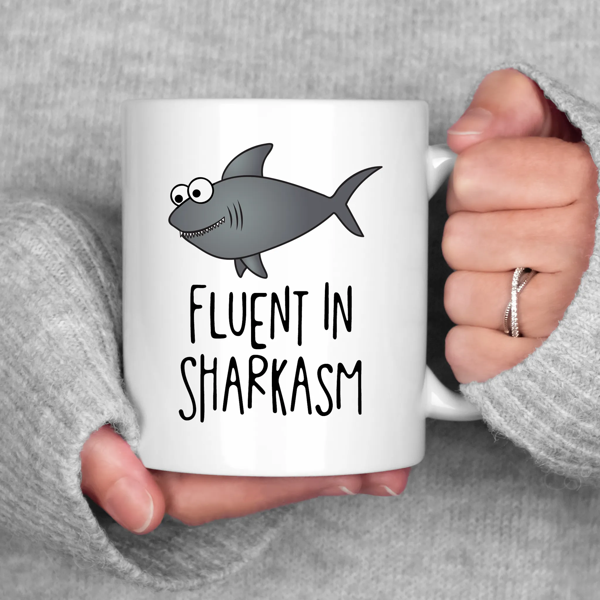 Fluent in Sharkasm Mug Shark Funny Sarcastic Coffee Cup