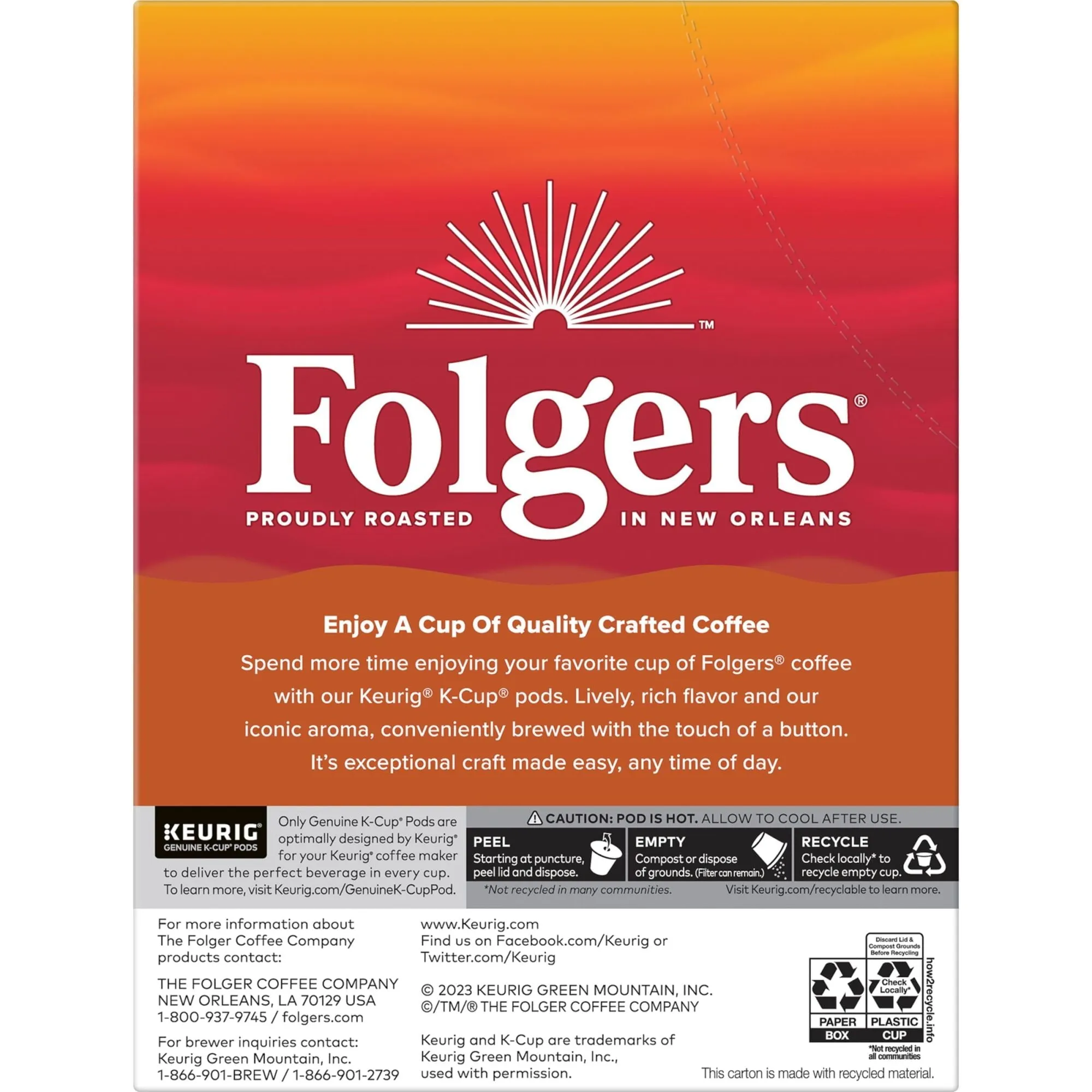 Folgers Colombian Decaffeinated Coffee, Medium Roast, Keurig K-Cup Brewers, 24 Count Box