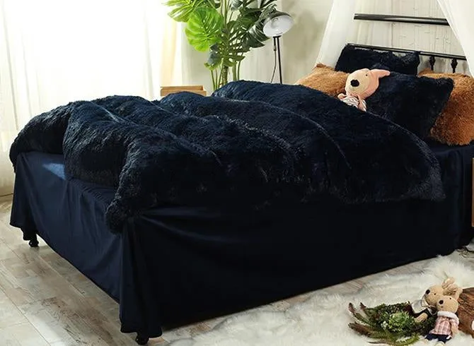 Full Size Navy Blue Super Soft Plush Luxury 4-Piece Fluffy Bedding Sets/Duvet Cover