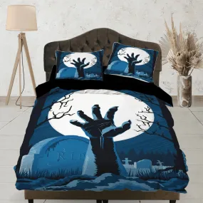 Graveyard zombie awakening hands halloween full size bedding & pillowcase, duvet cover set dorm bedding, toddler bedding, halloween gift