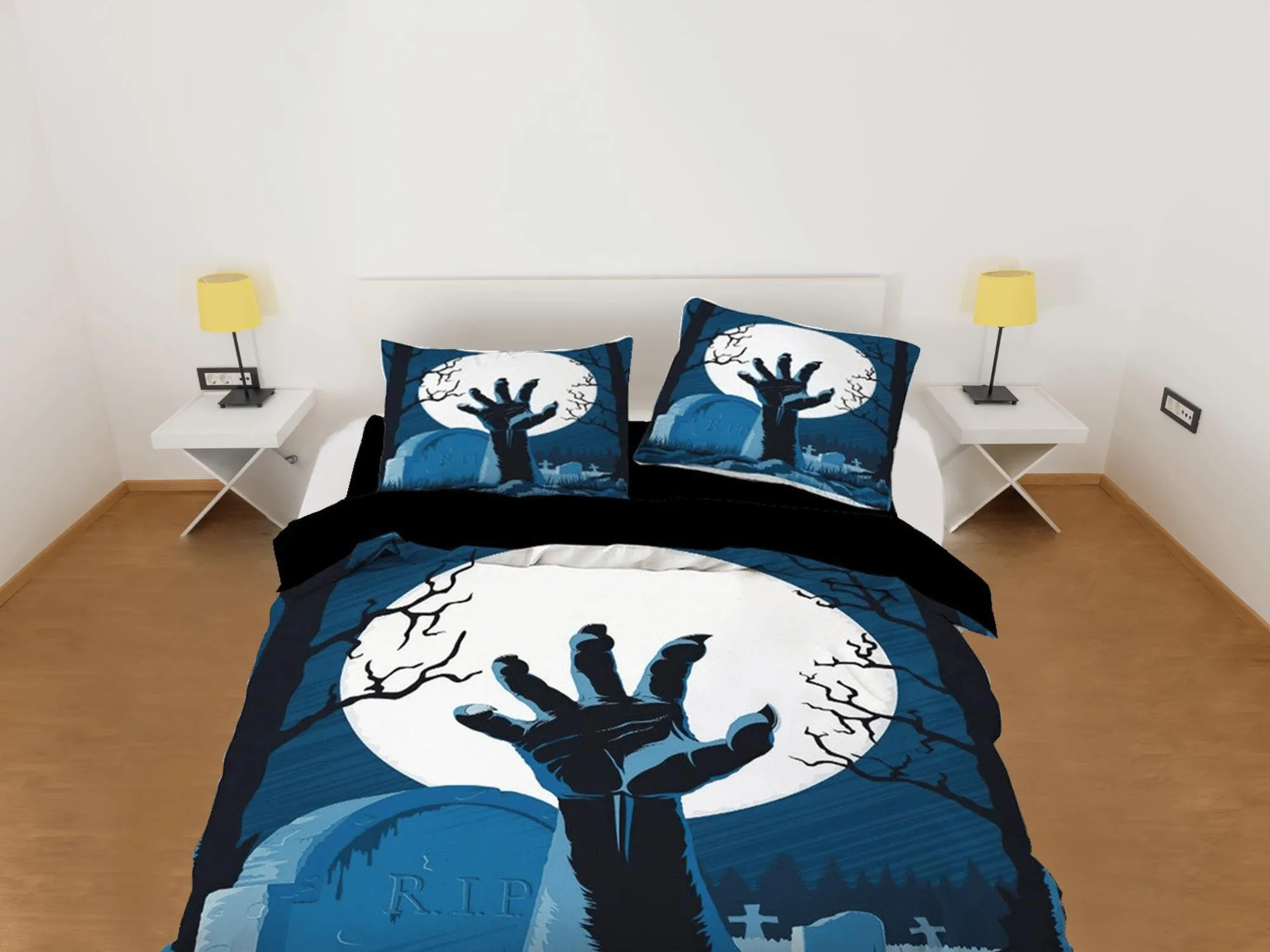 Graveyard zombie awakening hands halloween full size bedding & pillowcase, duvet cover set dorm bedding, toddler bedding, halloween gift