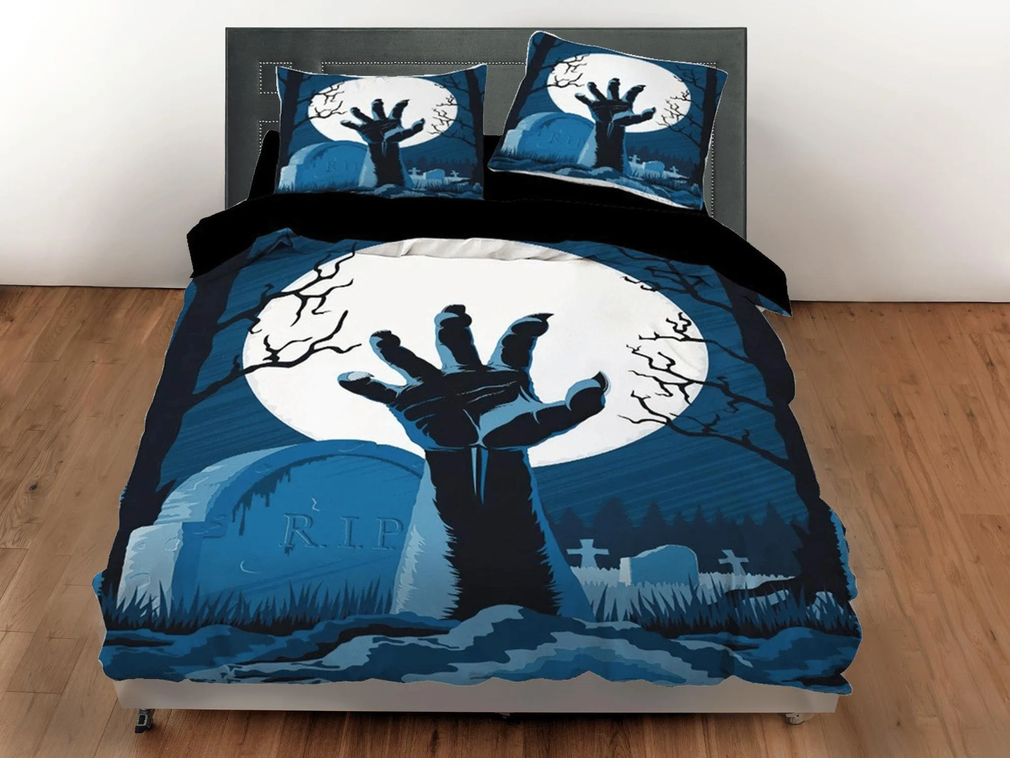 Graveyard zombie awakening hands halloween full size bedding & pillowcase, duvet cover set dorm bedding, toddler bedding, halloween gift