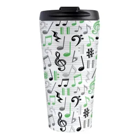 Green Music Notes Pattern Travel Mug