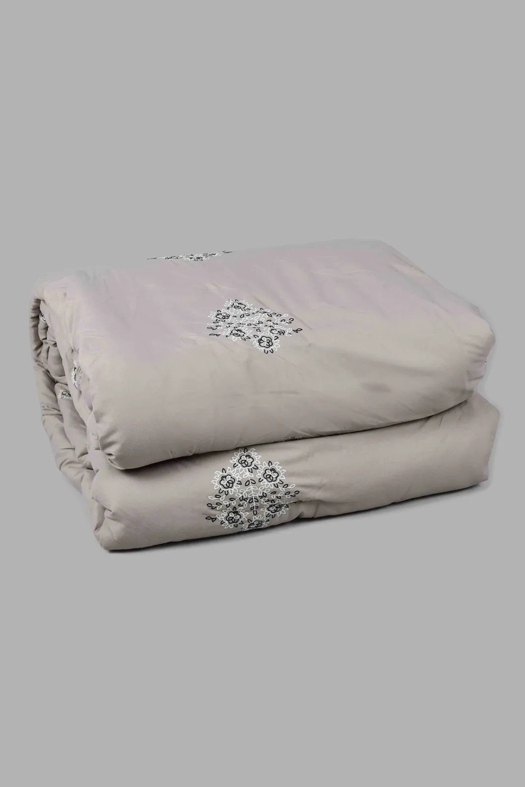 Grey Floral Embroidered 7-Piece Comforter Set (King Size)