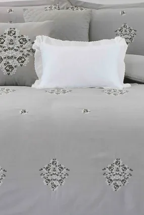 Grey Floral Embroidered 7-Piece Comforter Set (King Size)