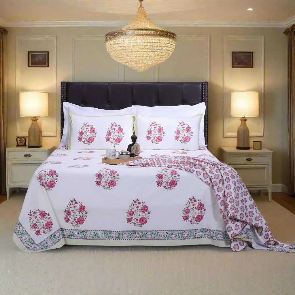 Gulnaz Pink Cotton Percale Bedsheet