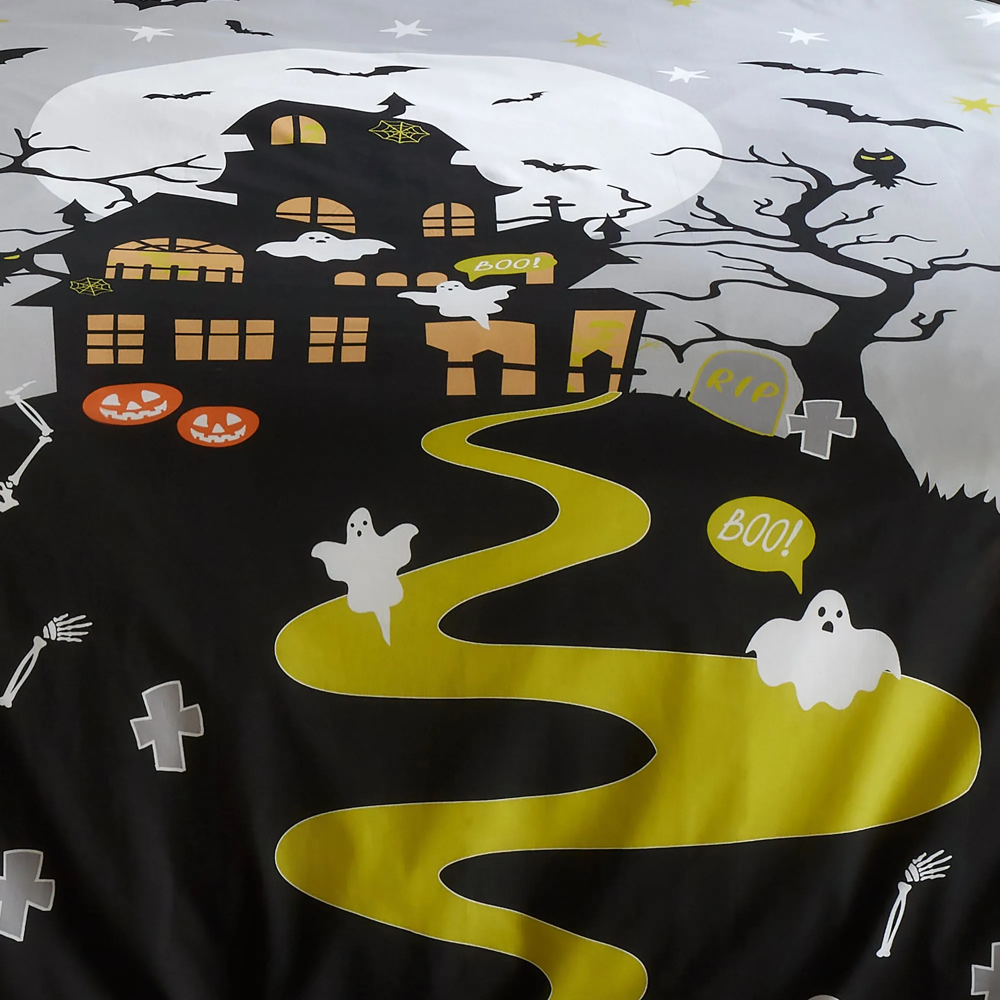 Halloween Haunted House Glow in the Dark Duvet Cover Set by Bedlam in Grey