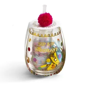 Happy Birthday Stemless Glass w/ Confetti Popper & Noise Maker