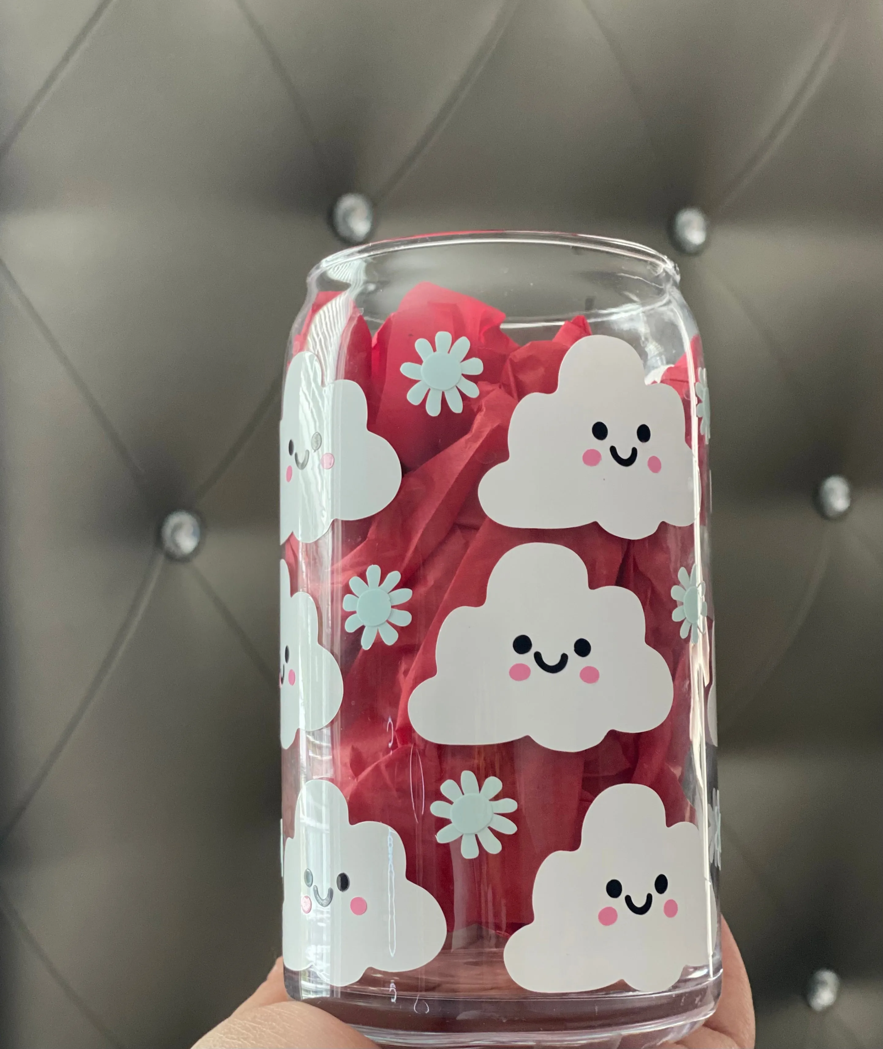 Happy Clouds Glass Cup