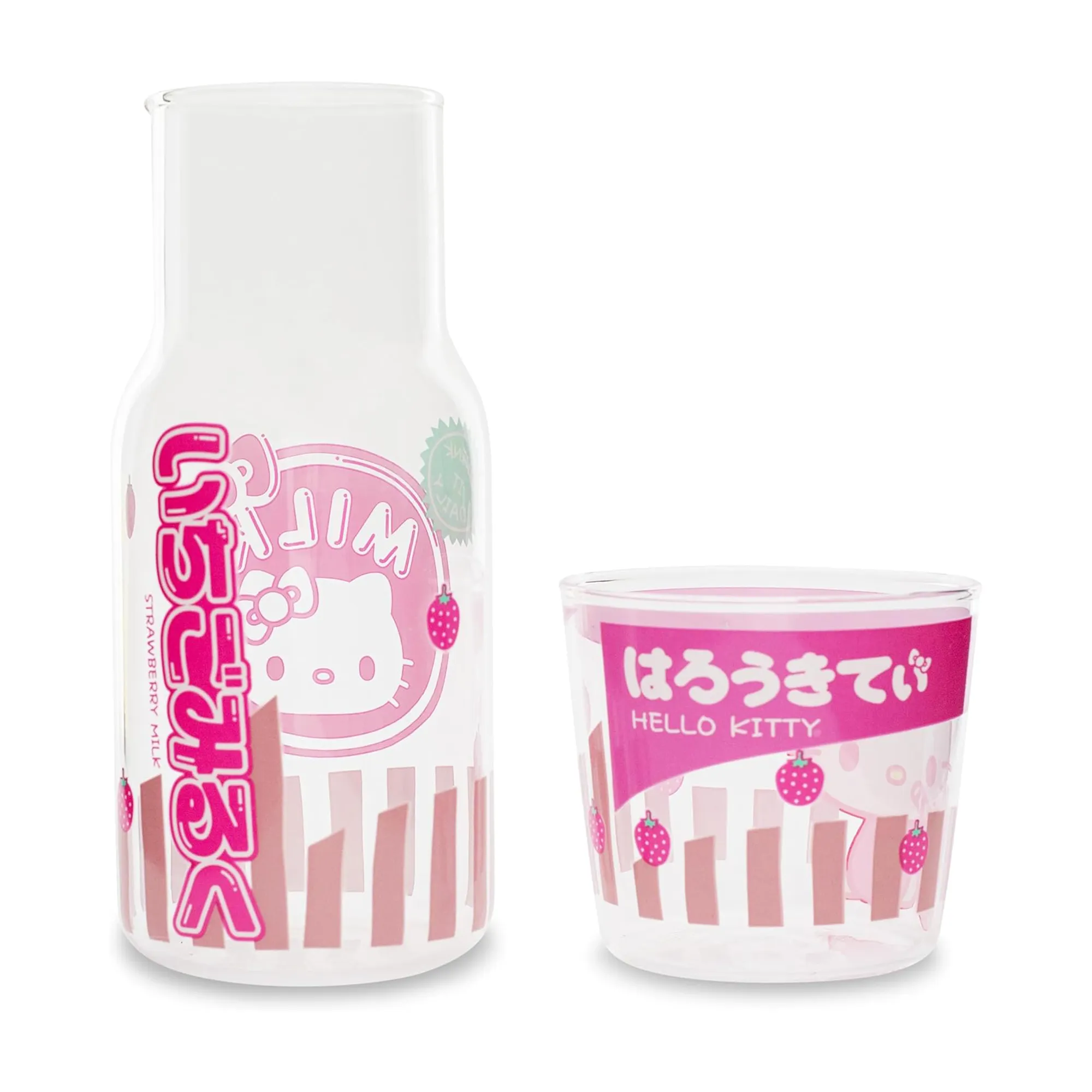 Hello Kitty Glass Carafe and Cup Set (Strawberry Milk)