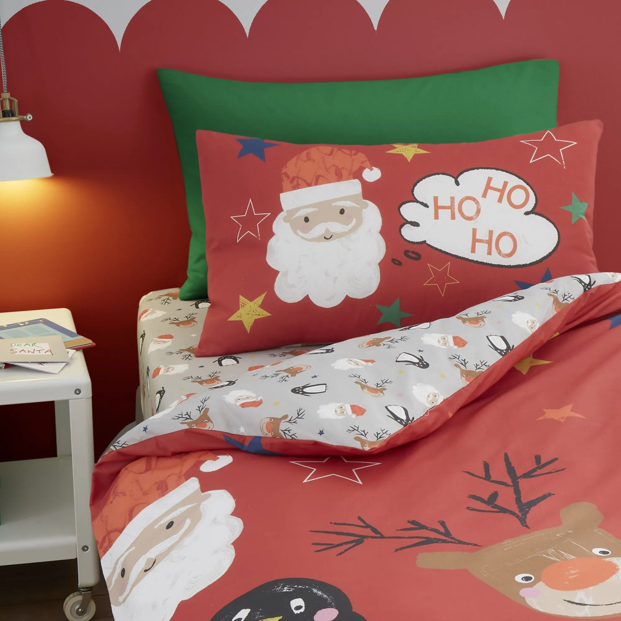 Ho Ho Ho Duvet Cover Set by Bedlam in Red