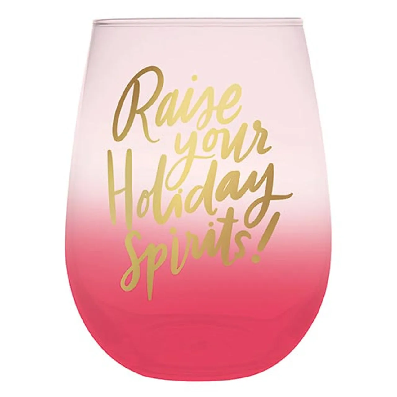 Holiday Spirits Stemless Wine Glass in Pink Ombre | 20oz